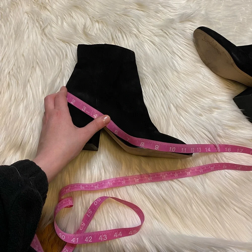 Sam Edelman black suede leather size 10 heeled ankle booties boots